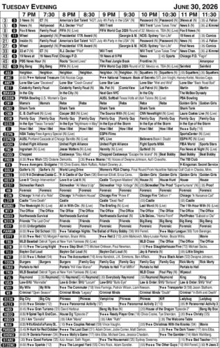 TUESDAY EVENING TV LISTINGS